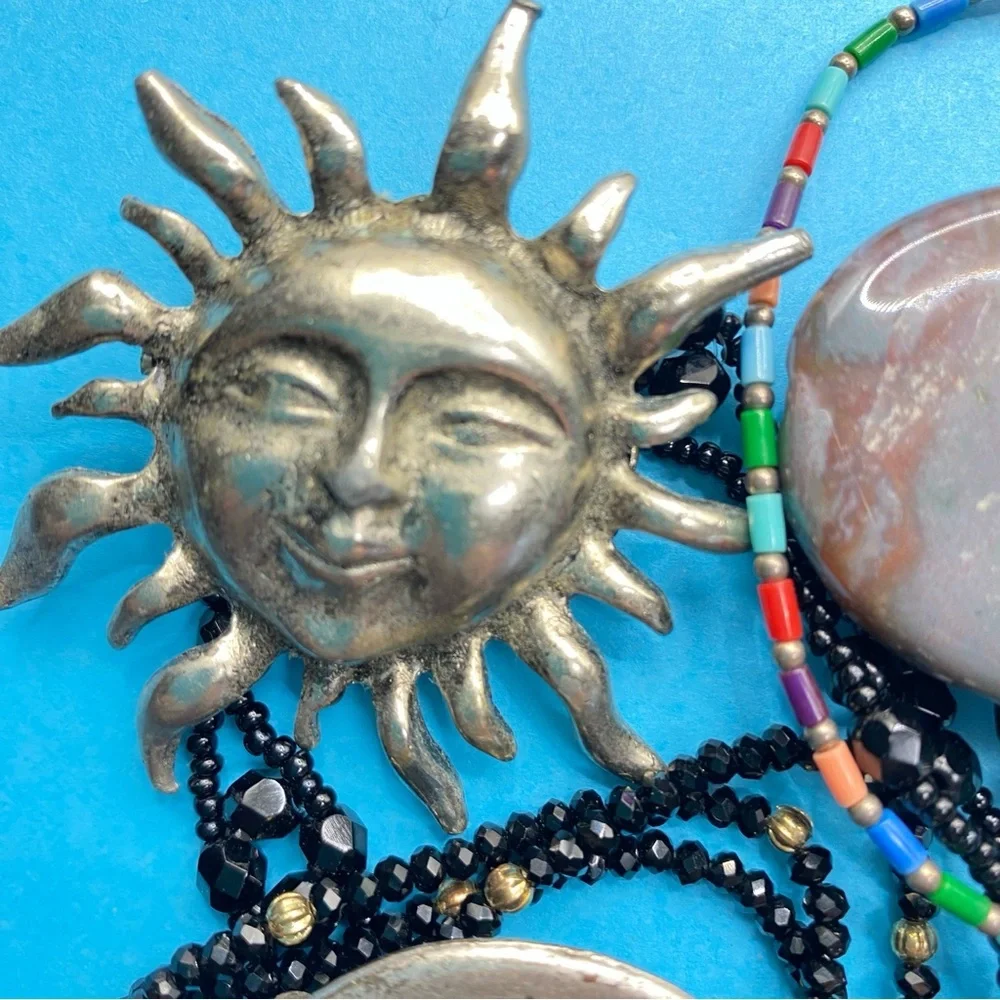 Bohemian Jewelry Natural Stone Beads Bird Sun Brooches Bracelets Pendant 7 pcs